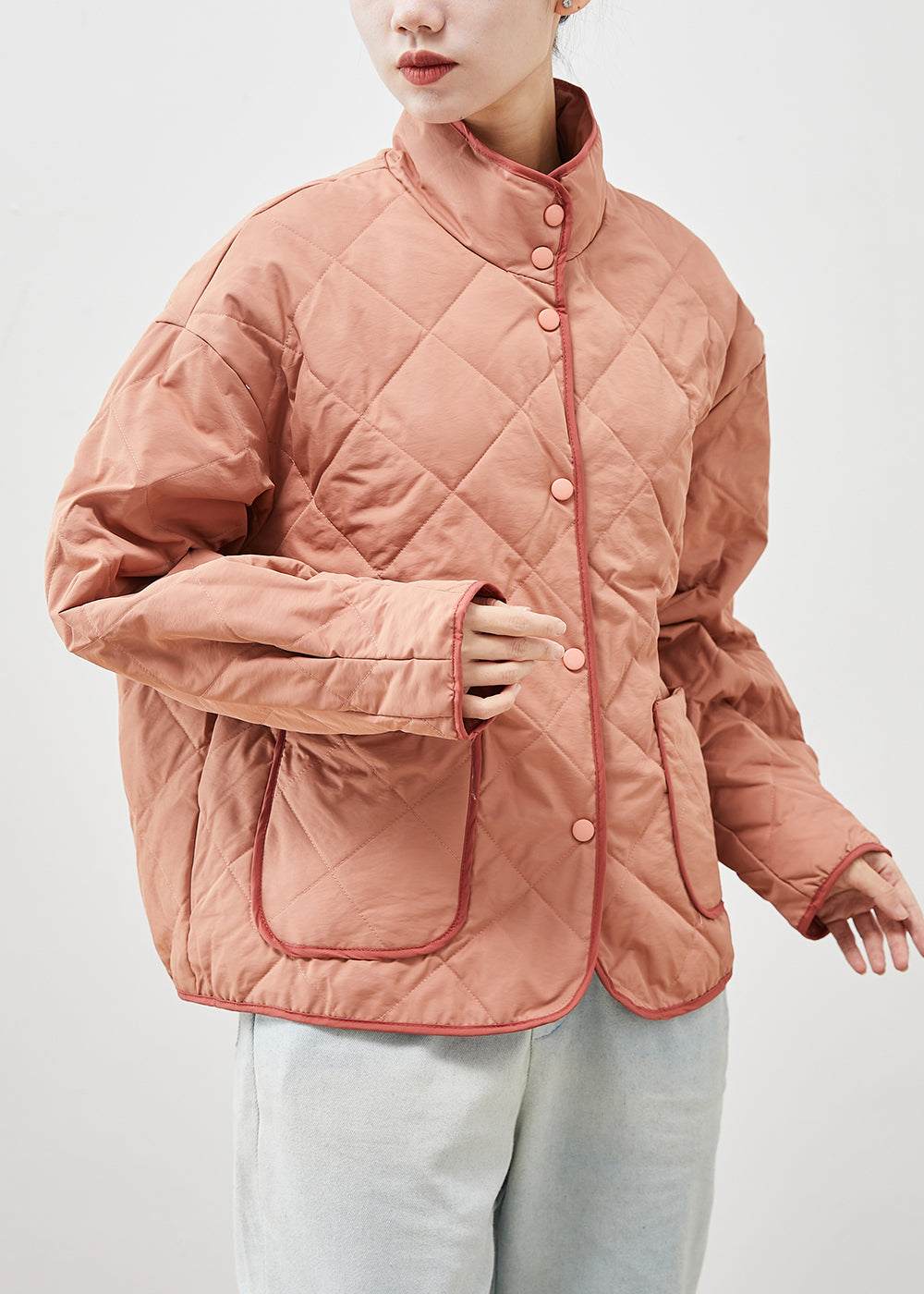Brick Red Oversized Pockets Fine Cotton Filled Puffer Jacket Winter