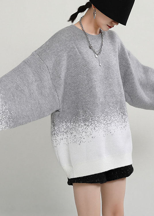 Diy Grey O-neck Loose Fall Knit Sweater