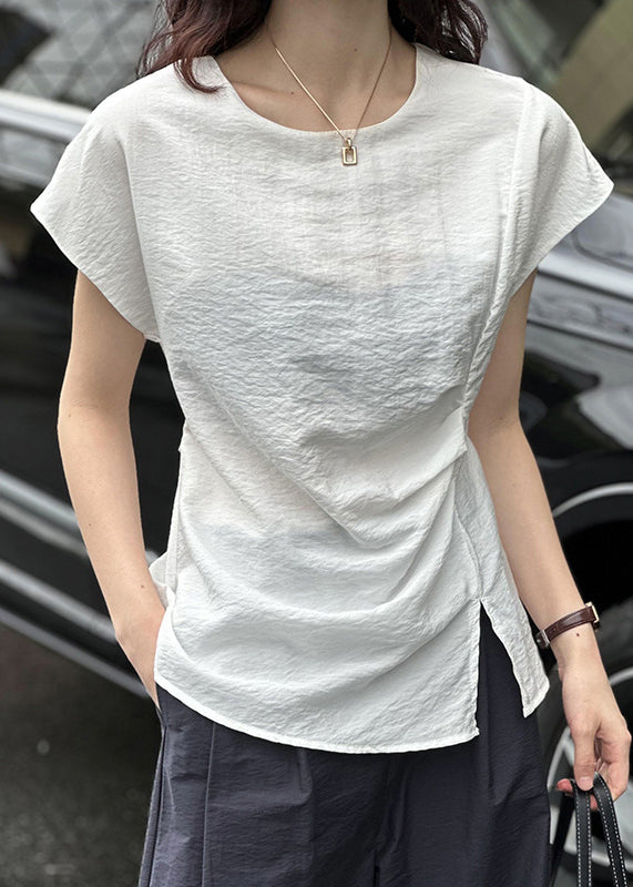 White Front Open Cotton Top O Neck Summer