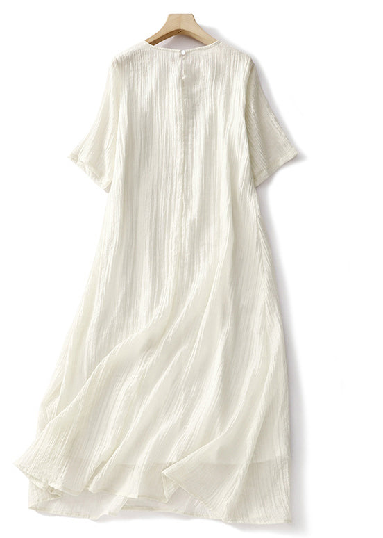 White Embroidered Linen Long Dresses Summer