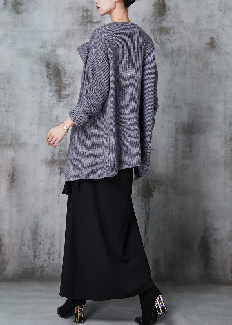 Fitted Grey Asymmetrical Silm Fit Knit Cardigan and Dress Two Pieces Set Spring