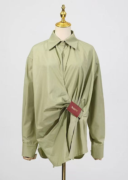 Loose White Peter Pan Collar Wrinkled Cotton Shirt Top Fall