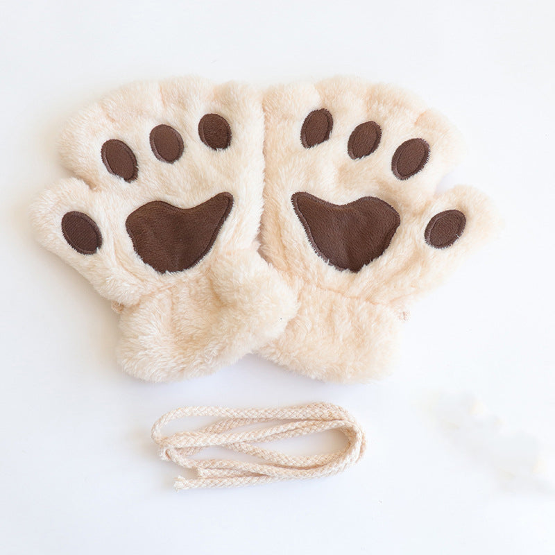 Comstylish Cute Cat Paw Half-finger Plush Gloves