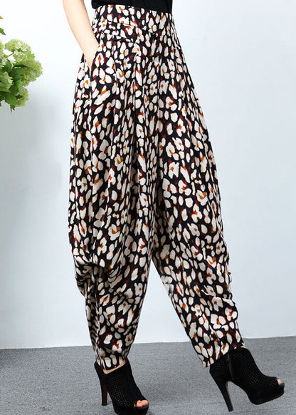 Natural Black Apricot Leopard Pockets Lantern Pants Spring