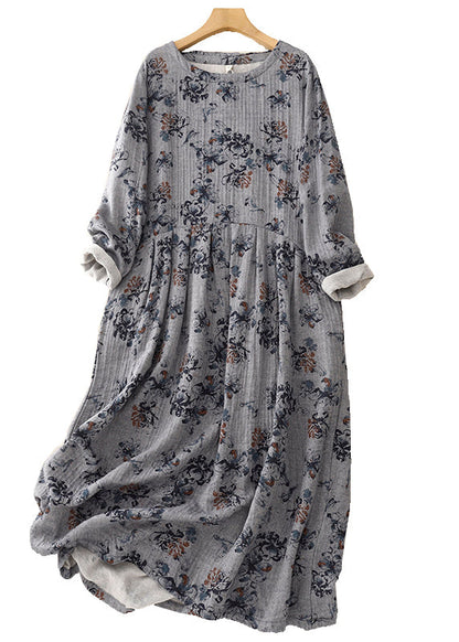 White Oversized Print Linen Maxi Dresses Spring