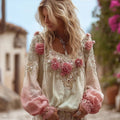 Bohemian Style Sequined Flower Loose Vintage Long-sleeved Top artswardrobe