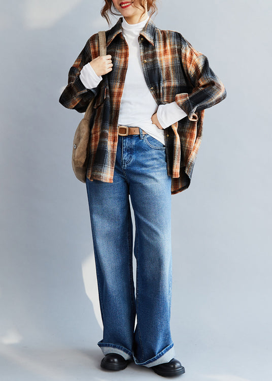 Blue High Waist Denim Pants Spring
