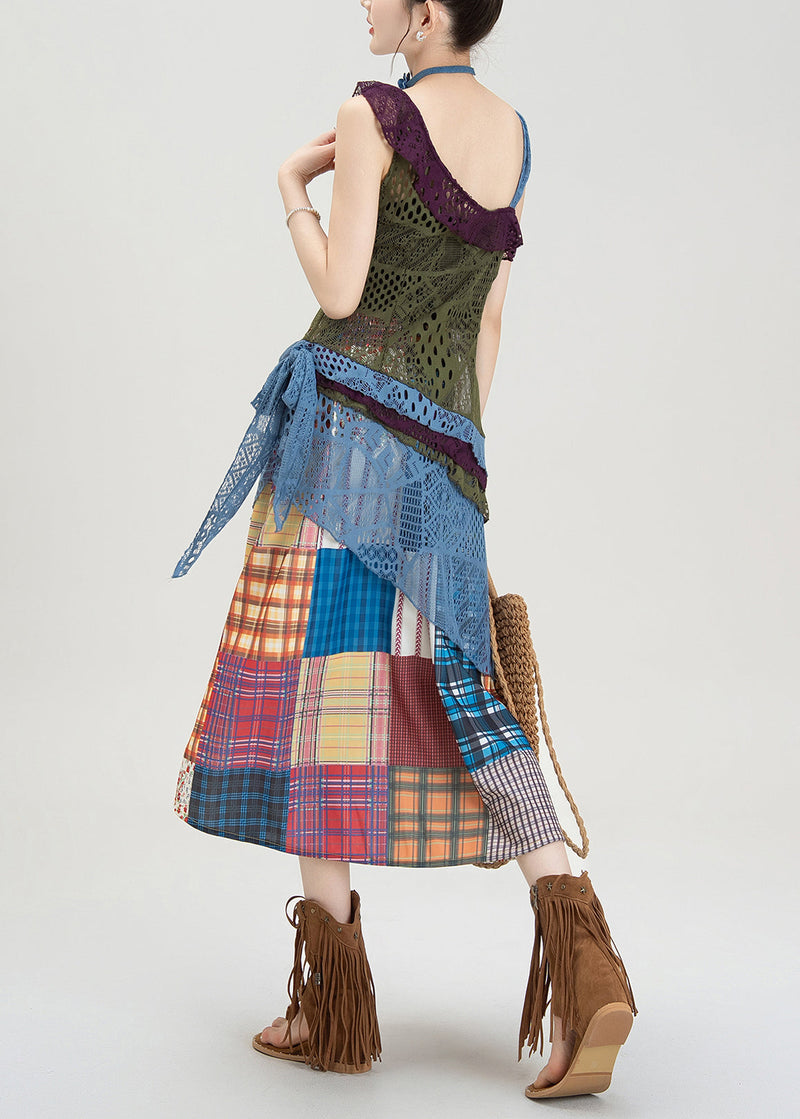 Hollow Knitted Asymmetrical Suspender and Skirt Set Summer