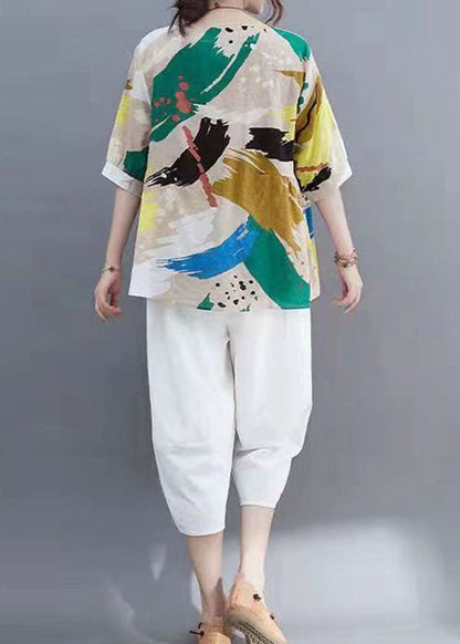Colorblock O Neck Patchwork Linen T Shirt Summer