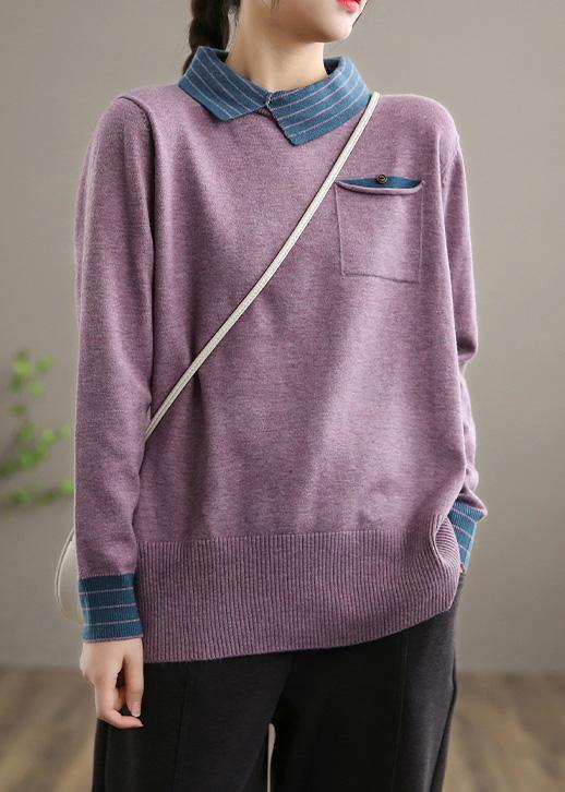 For Spring Black Knit Tops Clothing Lapel Patchwork Sweater Tops