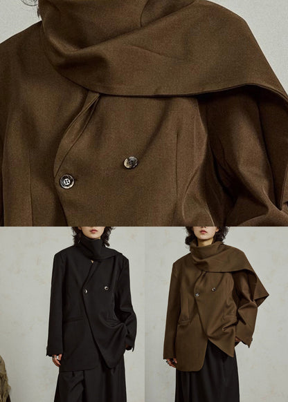 Brown Bow Pockets Patchwork Coats Fall