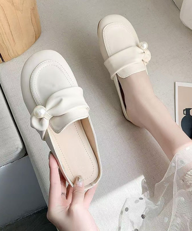 Beige Bow Splicing Comfy Slide Sandals