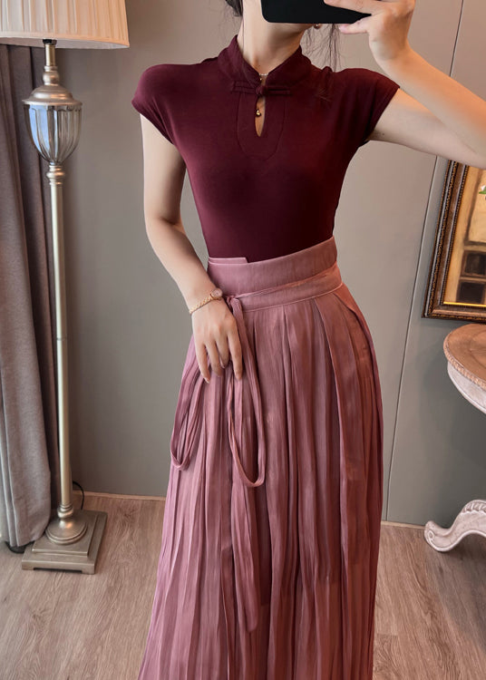 Mulberry Mandarin Collar Dress and Skirt Two Pieces Set Summer