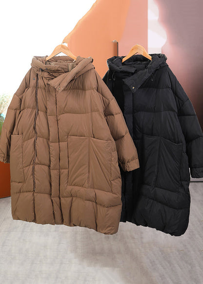 Khaki Oversized Patchwork Pockets Duck Down Winter Coats