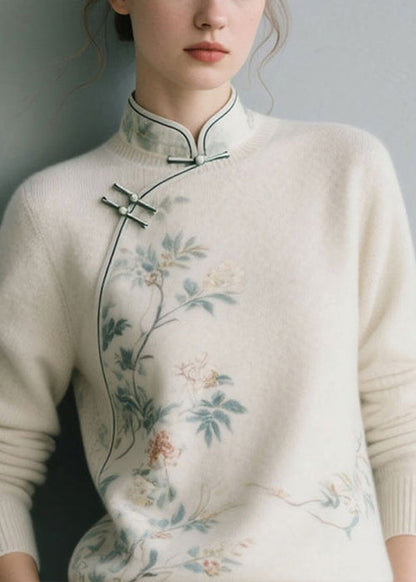 White Thick Knit Sweater Stand Collar Winter