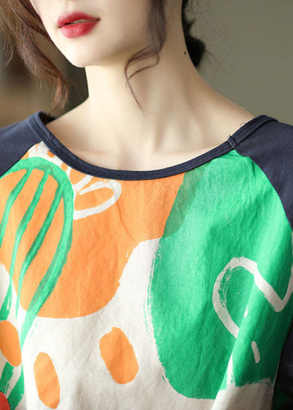 Navy Print Side Open Shirt Top Half Sleeve