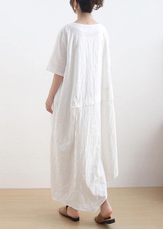 White Asymmetrical Design Maxi Summer Linen Dress