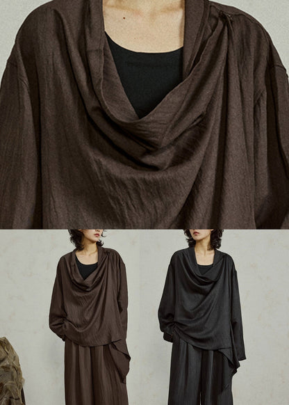 Loose Black Asymmetrical Top Tops Fall