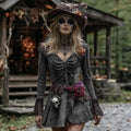 Comstylish Halloween Rose Skeleton Witch Cosplay Midi Dress