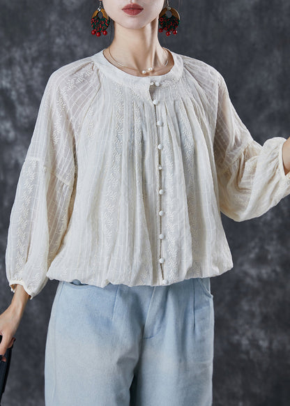 Diy White Embroidered Cotton Shirt Tops Summer