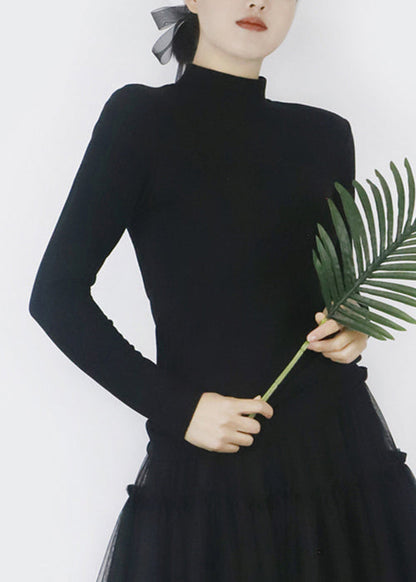 Black Warm Spring T Shirts Turtleneck