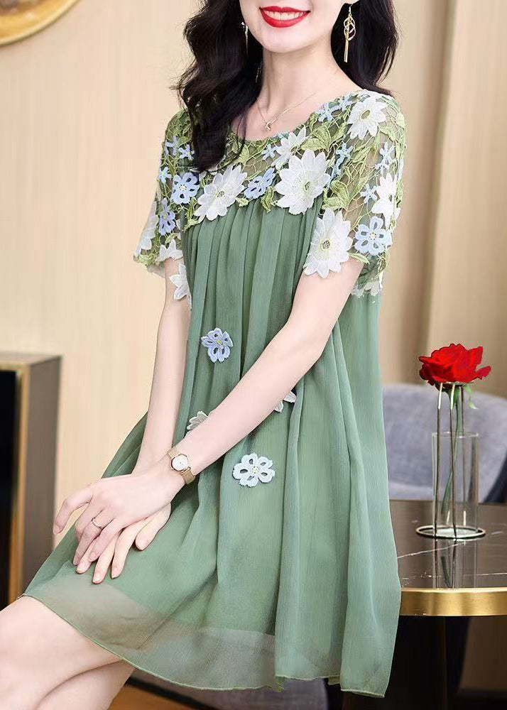 New Flower Decorated Lace Splicing Chiffon Dress Summer