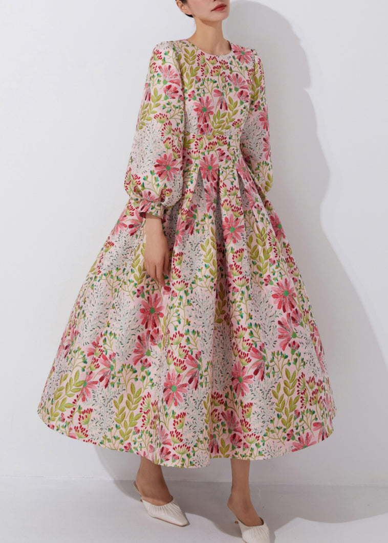 Multi O-neck Embroidered High Waist Dress Spring