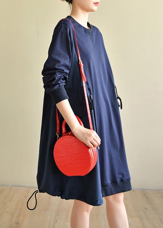 Blue Cinched Cotton Patchwork Spring Dress