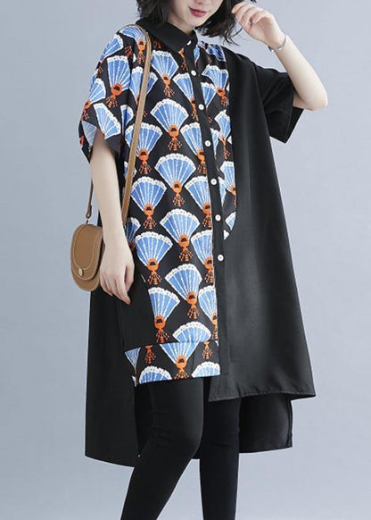 Black Print Asymmetrical Designlow High Design Vacation Summer Cotton Dress