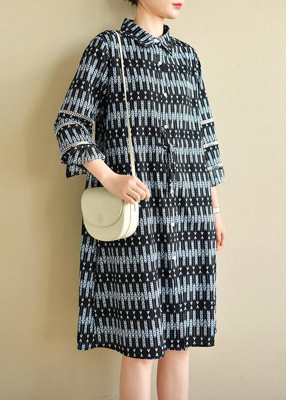Style Black Print Chiffon Button Summer Dresses