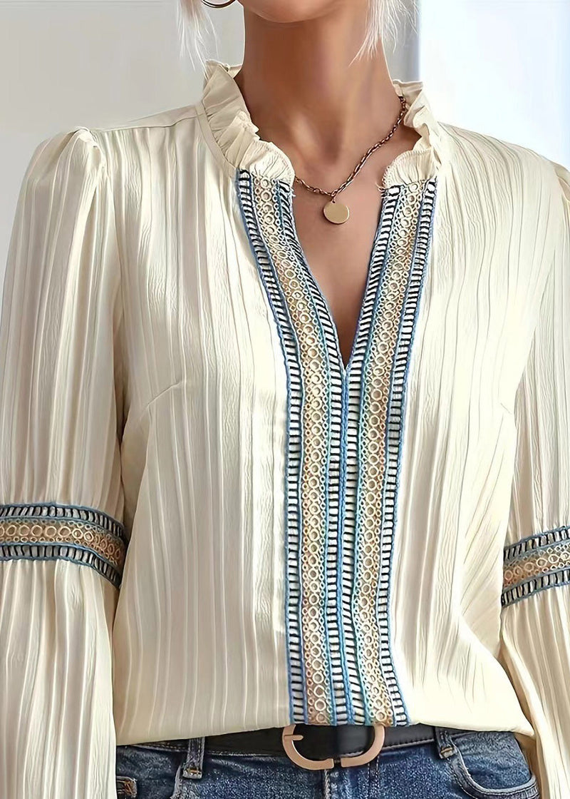 Apricot V Neck Print Shirt Top Fall