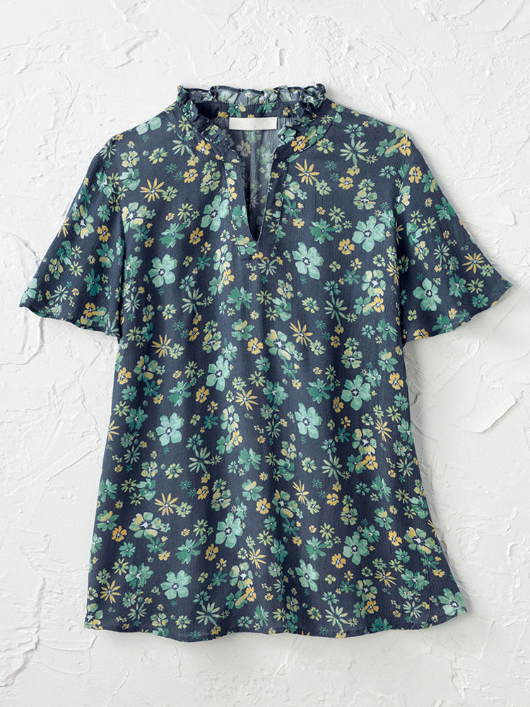 Women's Casual Floral Print Cotton T-shirt artswardrobe