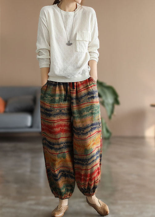Colorblock Elastic Waist Pockets Patchwork Print Lantern Pants Spring