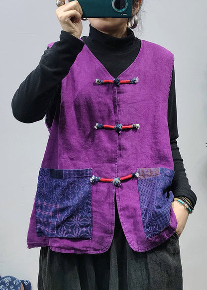 Purple Pockets Linen Vest Spring