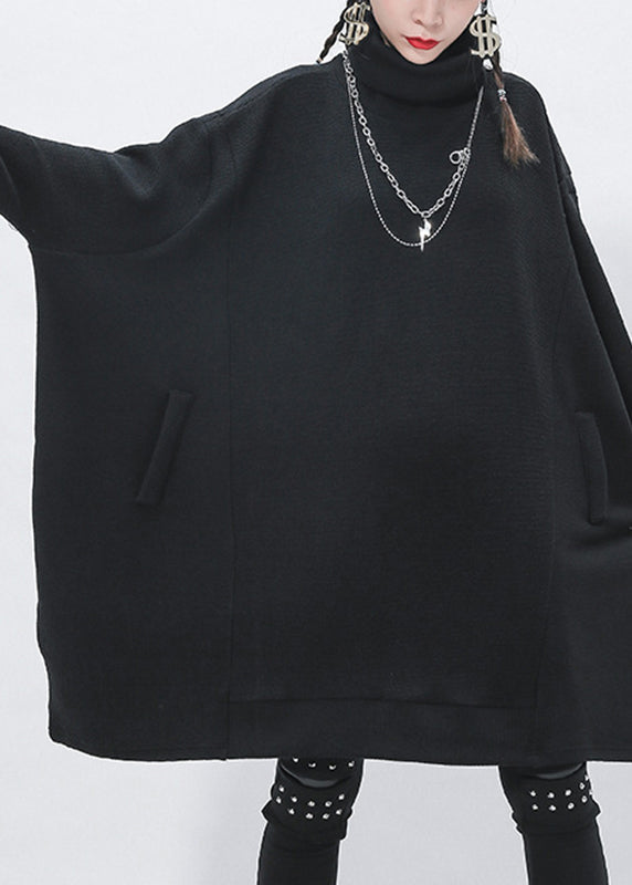 Black Turtleneck Patchwork Knit Sweaters Long Sleeve