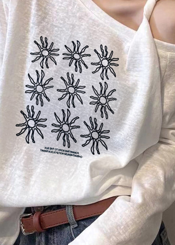 White Asymmetrical One Shoulder Print Top Fall