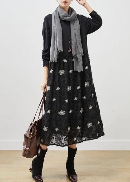 Stylish Black Exra Large Hem Cotton Maxi Dresses Spring