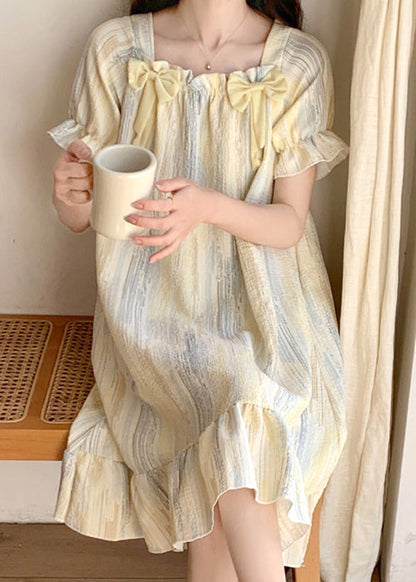 Striped Square Collar Bow Pajamas Dresses Summer
