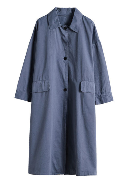 Blue Peter Pan Collar Button Cotton Trench Coats Spring