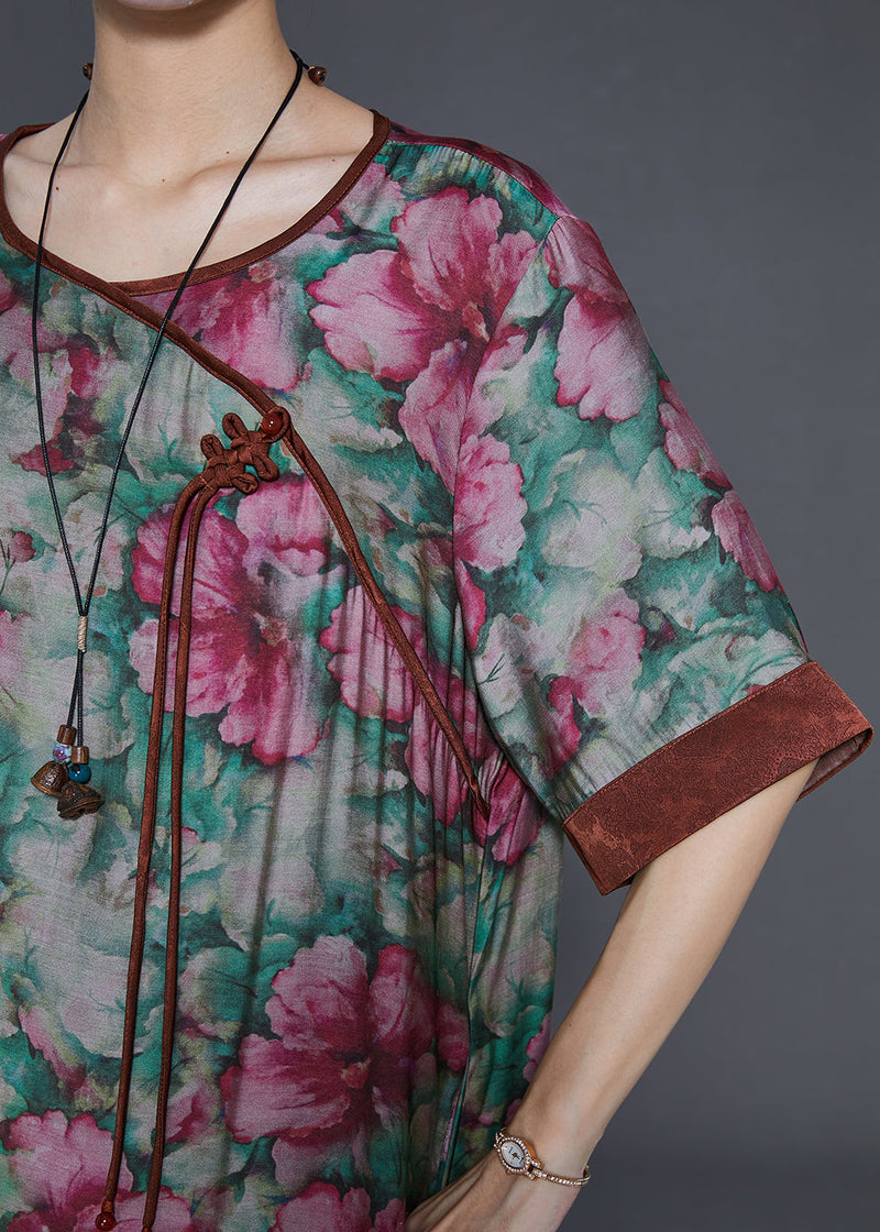 Tasseled Flower Print Linen Long Dress Summer