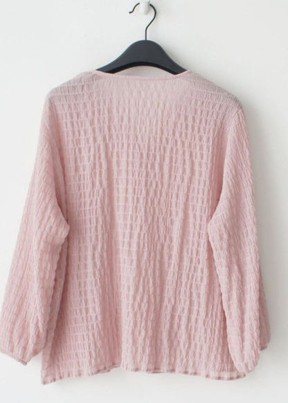 Art Pink O-neck Wrinkled Shirt Spring