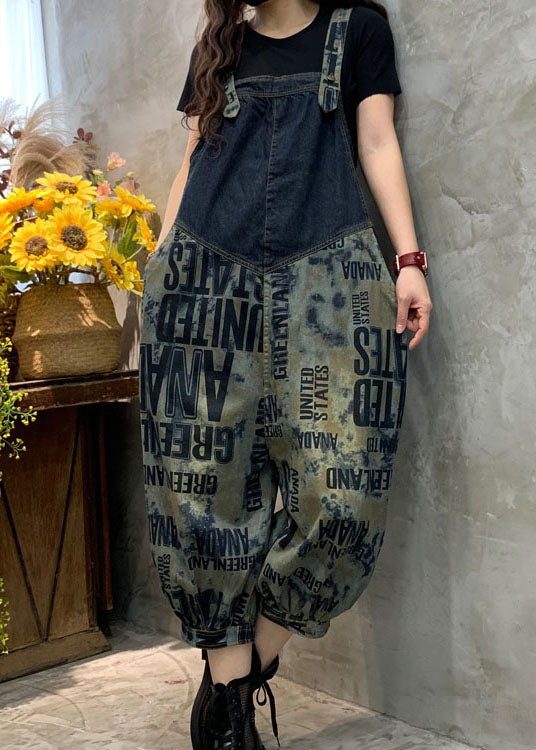 Blue Fine Graphic Denim Overalls Jumpsuit Spring