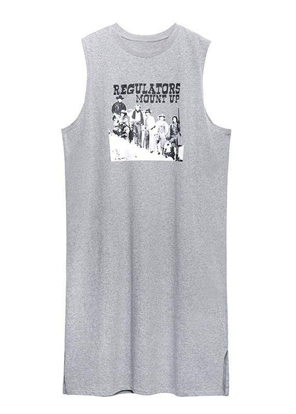 Modern Grey Print Cotton Sleeveless Summer Vacation Dresses