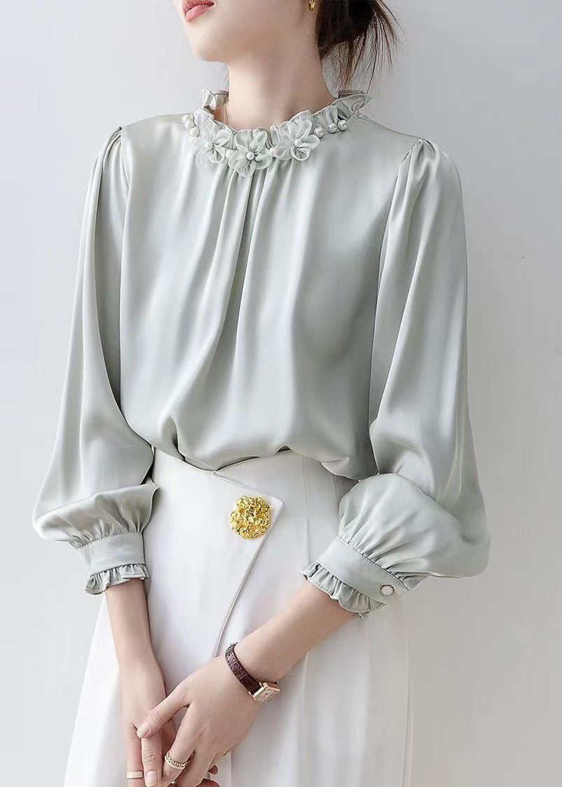 Unique Light Blue Ruffled Chiffon Shirts Spring