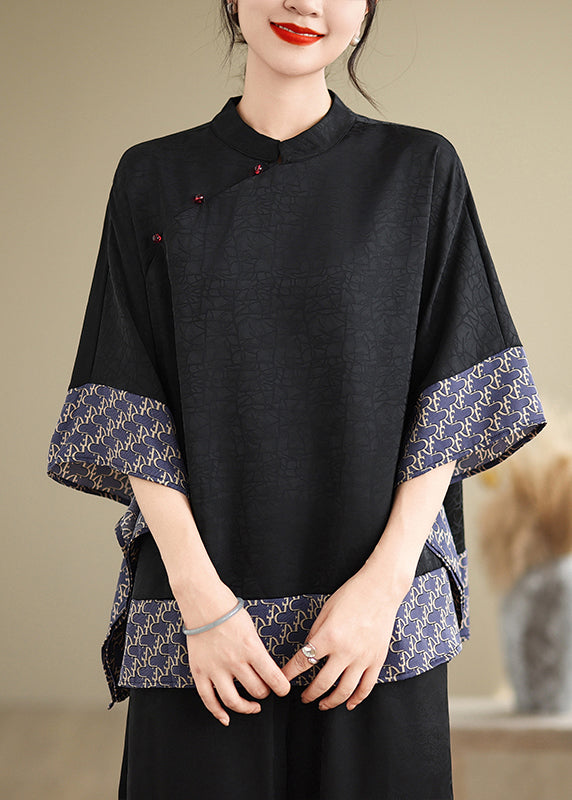 Blue Oversized Patchwork Silk Shirts Summer