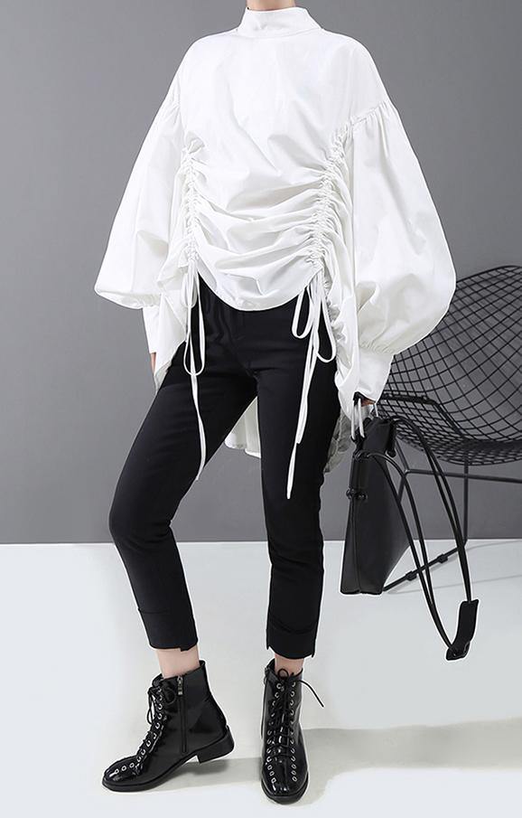Lantern Sleeve Woman Style Black White Hipster Blouse Shirt
