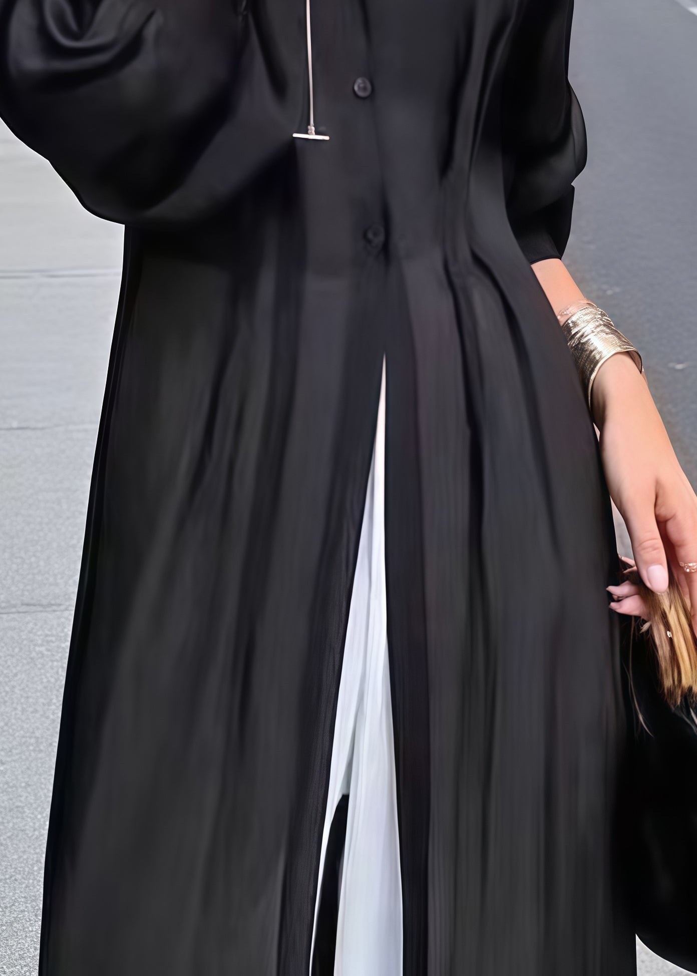 Black Oversized Wrinkled Chiffon Shirt Dresses Summer
