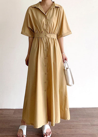 Khaki Button Cotton Dress Spring