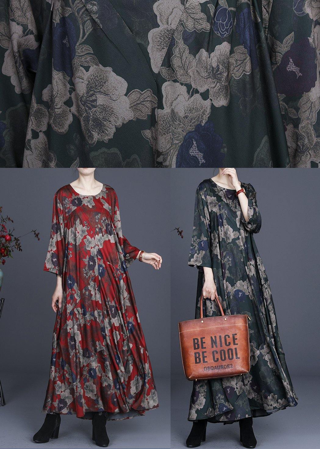 Green Print Silk Asymmetrical Design Mid Dress Summer