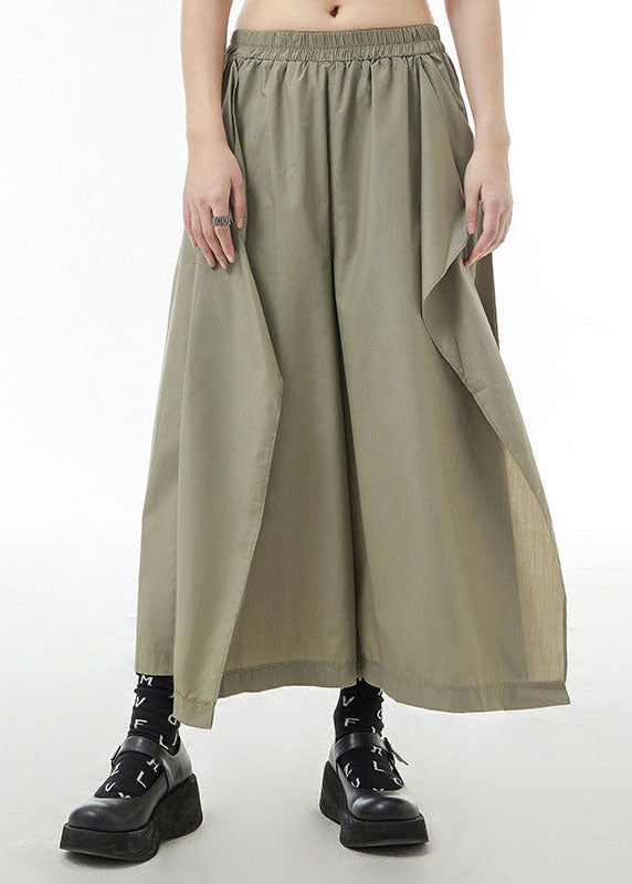 Army Green Elastic Waist Side Open Pants Skirt Spring